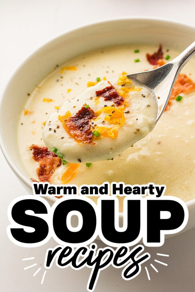 Soup Recipes - Creamy Chicken Stock Potato Soup Bowls