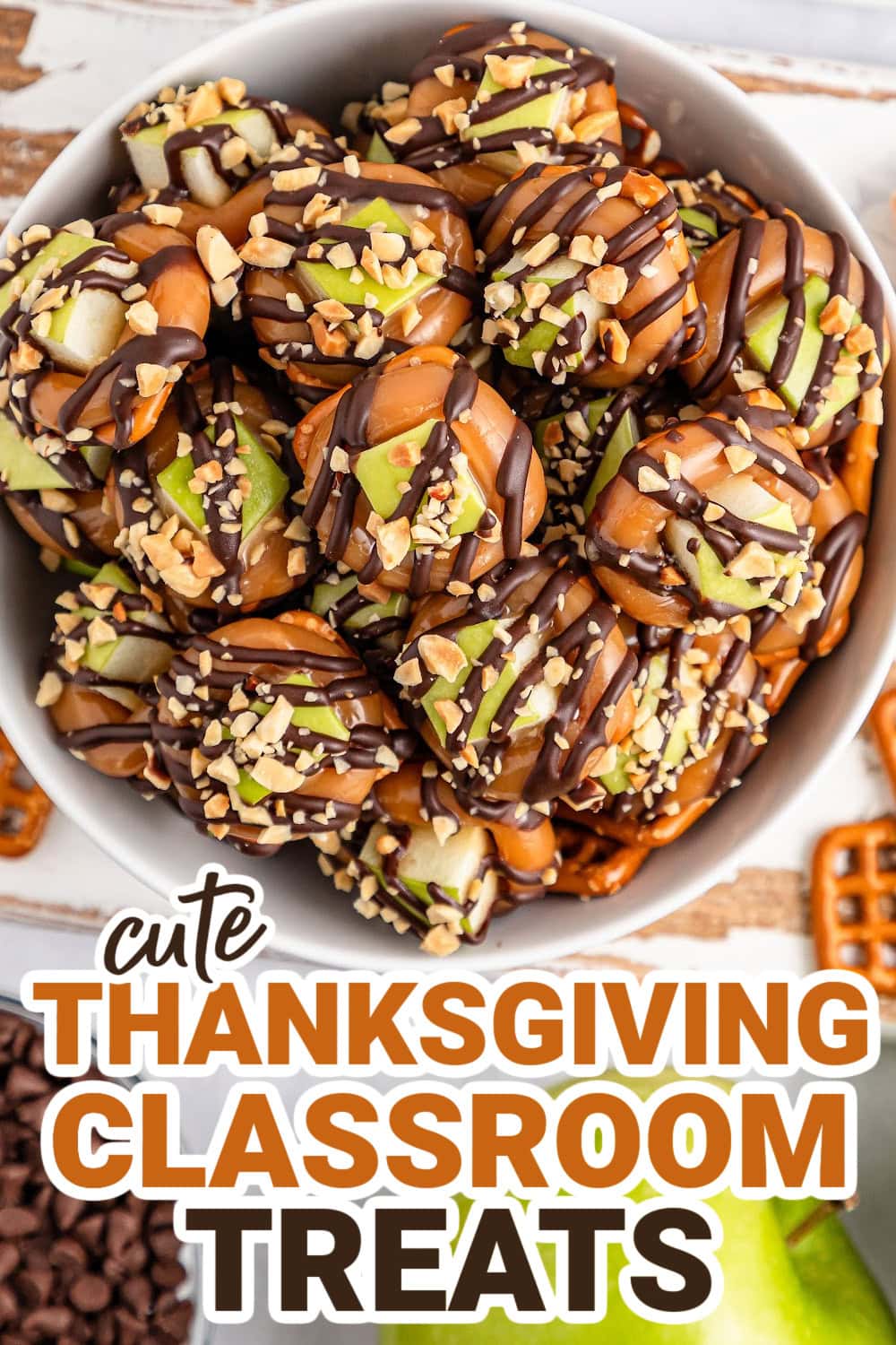 Thanksgiving Classroom Treats-Caramel Apple Pretzel Bites
