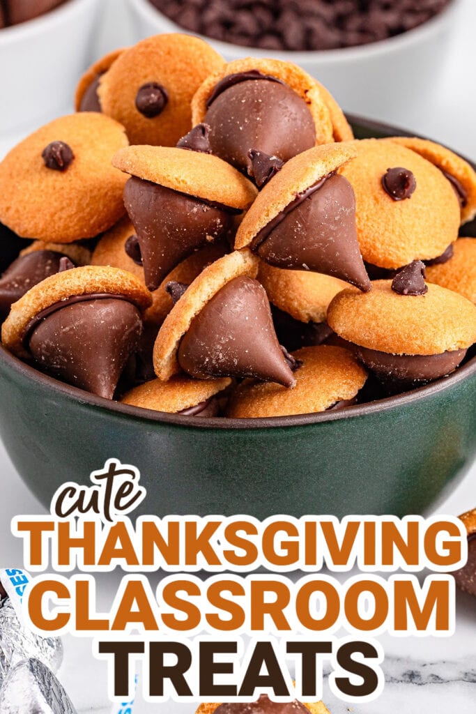 Thanksgiving Classroom Treats-Chocolate Kiss Acorns
