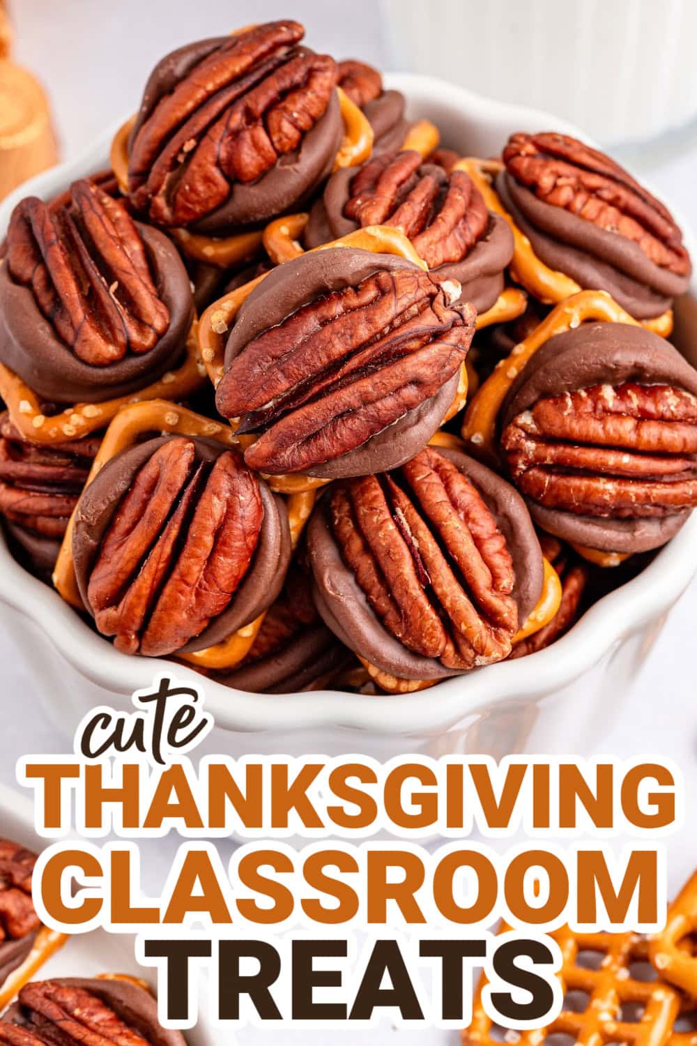 Thanksgiving Classroom Treats-Pecan Rolo Pretzel Bites