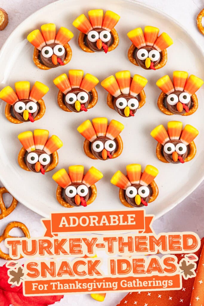Turkey-Themed Snacks-Thanksgiving Rolo Pretzel Turkey Treats