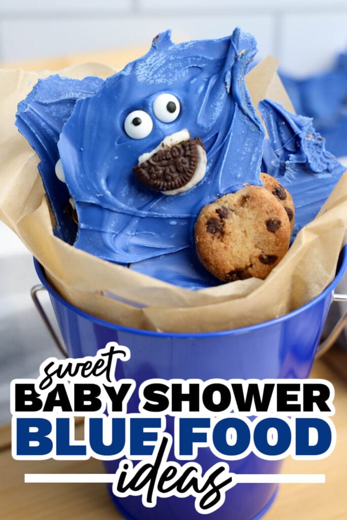 blue baby shower food ideas - Cookie Monster Bark