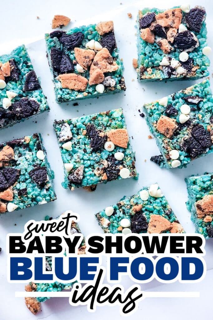 blue baby shower food ideas - Cookie Monster Rice Krispie Treats
