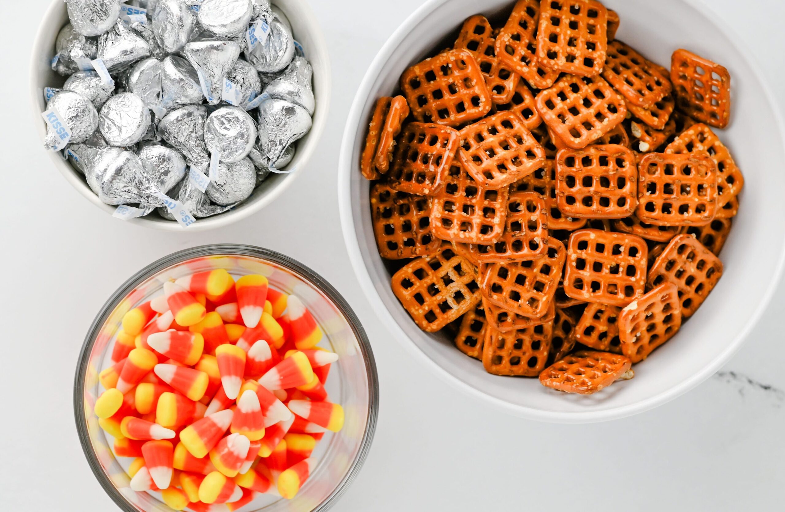 Candy Corn Pretzel Bites Process Ingredients