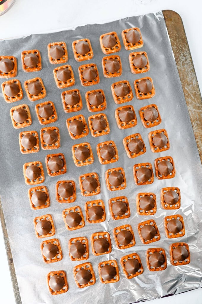 Candy Corn Pretzel Bites Process Photo