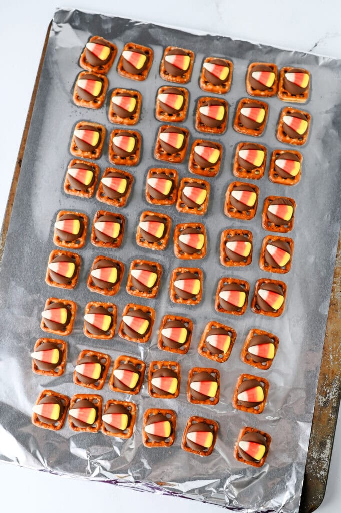Candy Corn Pretzel Bites Process Photo
