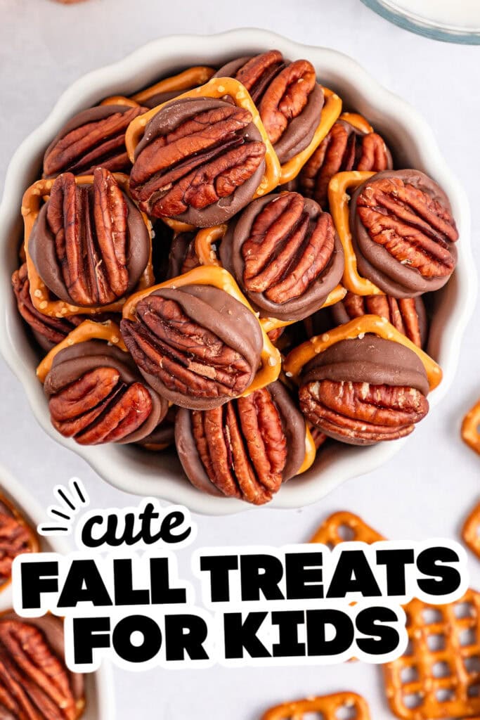 fall treats for kids - Crunchy Pecan Rolo Pretzels