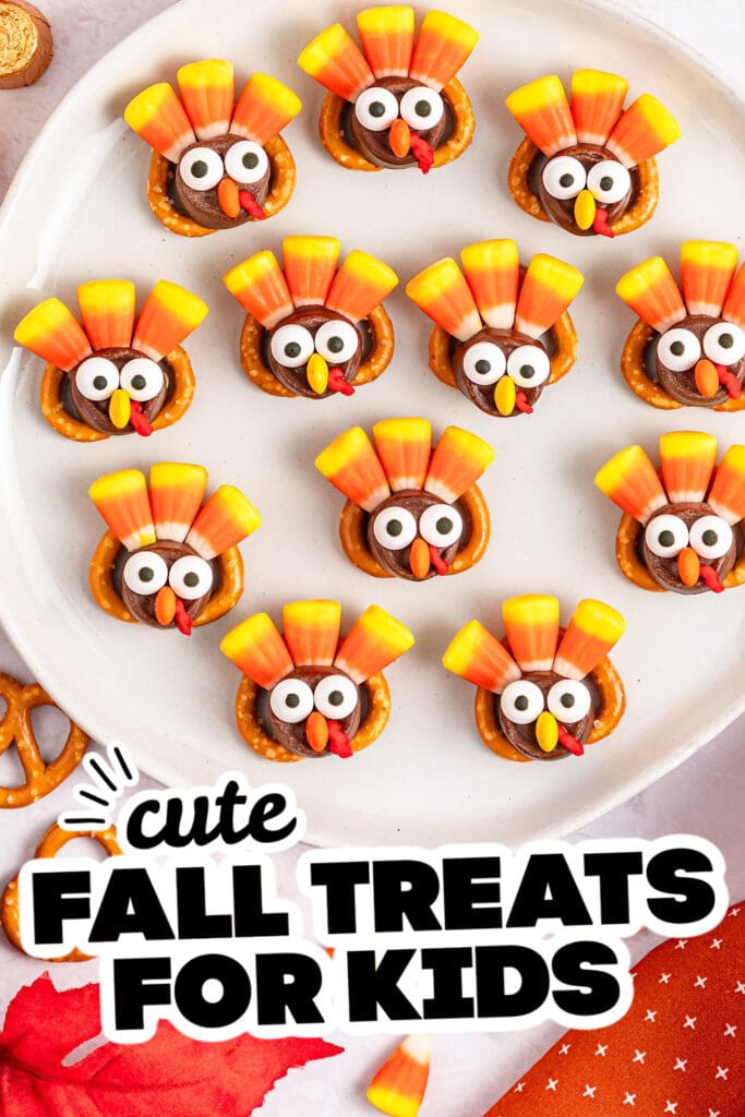 fall treats for kids - Thanksgiving Rolo Pretzel Turkey Treats