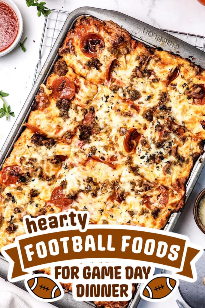 football food ideas - Cheesy Sheet Pan Italian Sausage Pizza