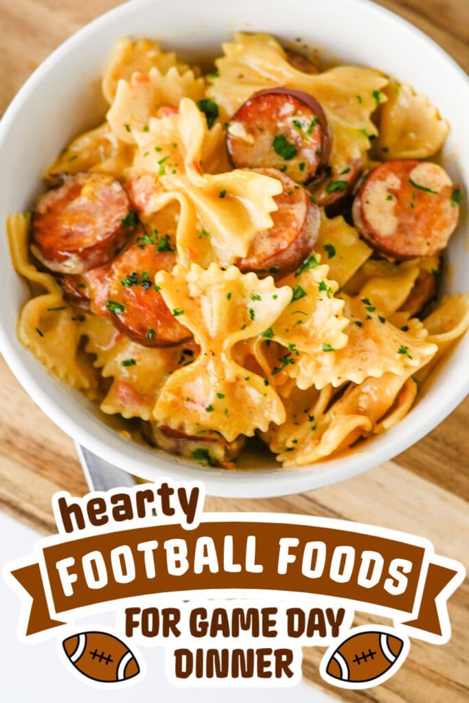 football food ideas -Creamy Cajun Sausage Bowtie Pasta