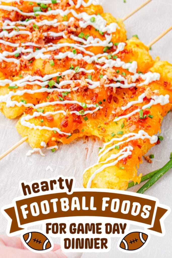 football food ideas - Loaded Tater Tot Skewers
