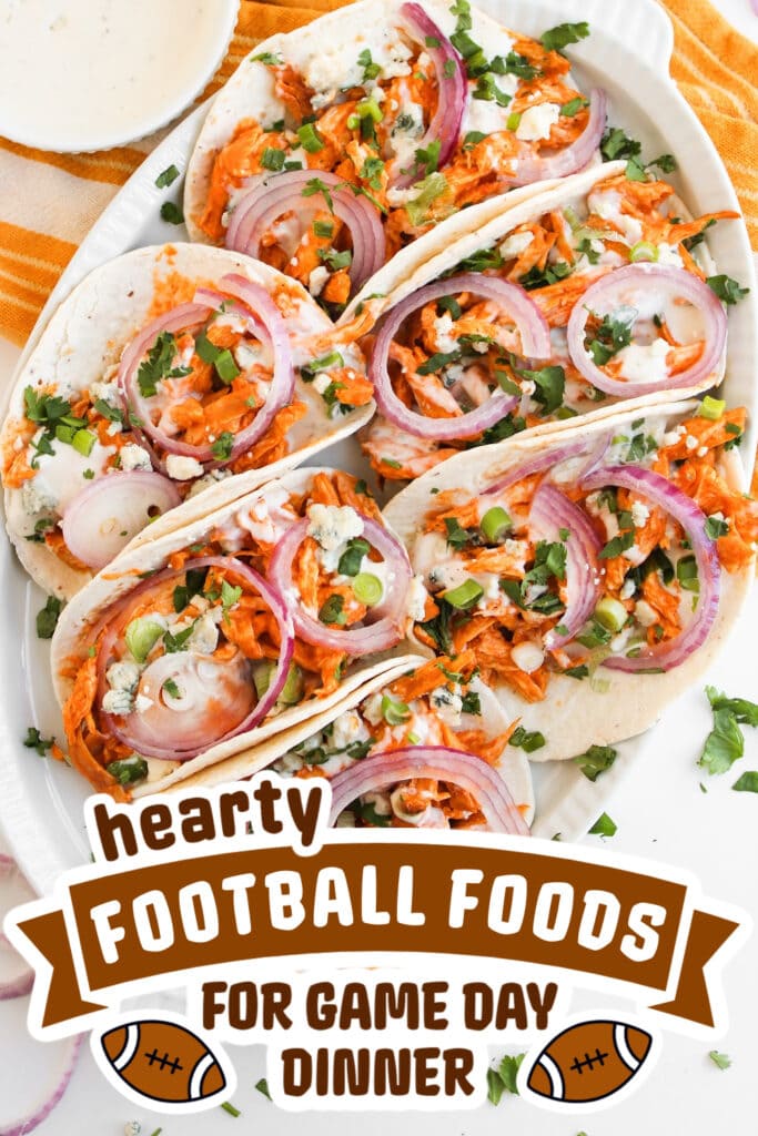 football food ideas -Spicy Cheesy Buffalo Chicken Tacos
