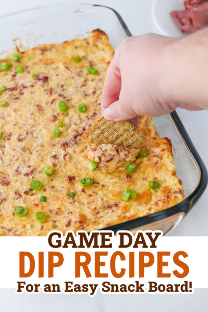 game day dips - Baked Cheesy Reuben Dip