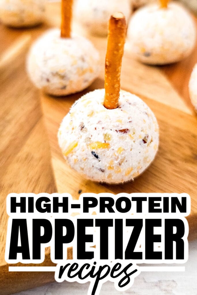 high protein appetizers - Cheeseball Bites on Pretzel Sticks