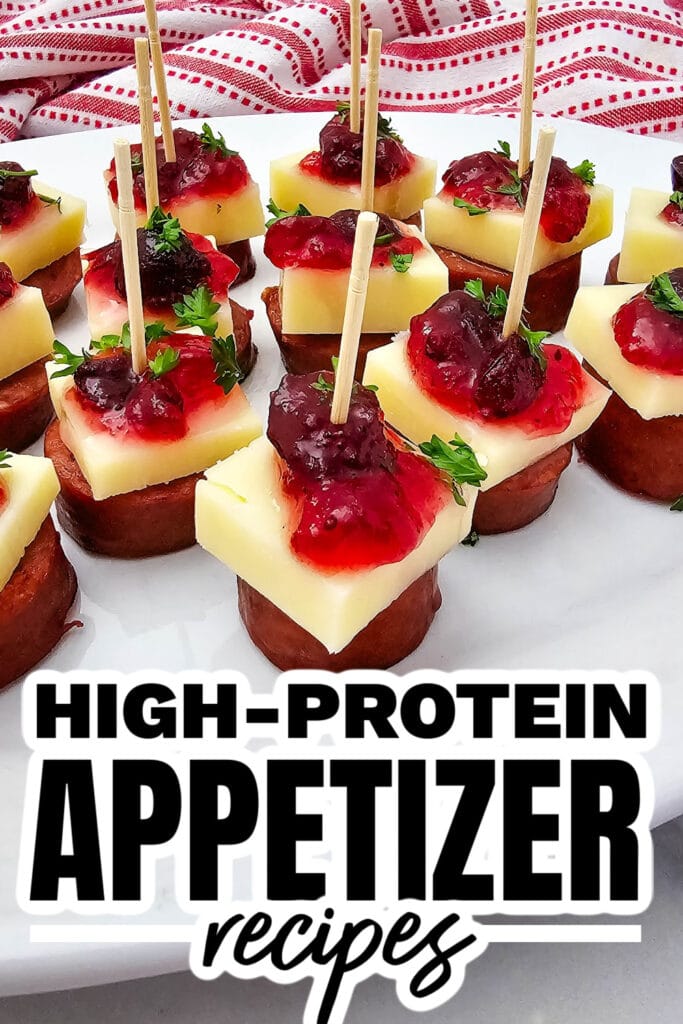 high protein appetizers - Cheesy Sausage Cranberry Skewers