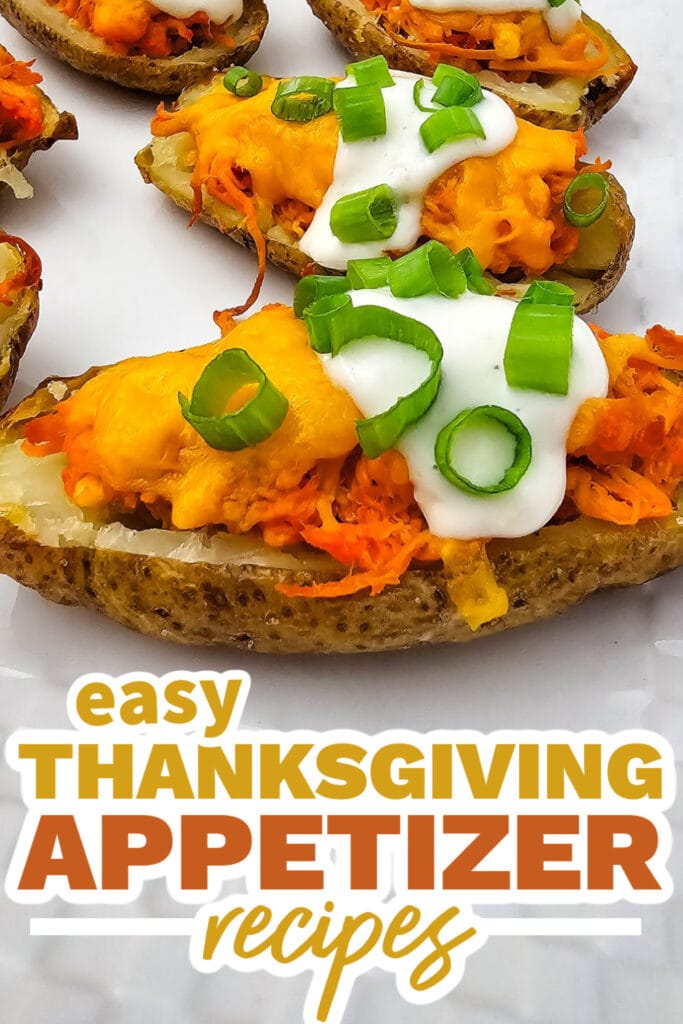 thanksgiving appetizer recipes - Buffalo Chicken Potato Skins with Blue Cheese Drizzle copy