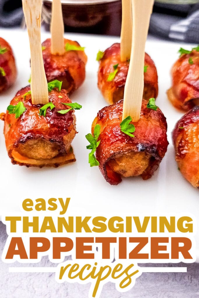 thanksgiving appetizer recipes - Juicy BBQ Bacon Wrapped Meatballs copy