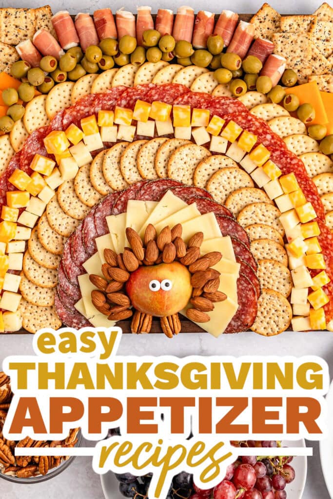 thanksgiving appetizer recipes -Thanksgiving Turkey Snack Board copy