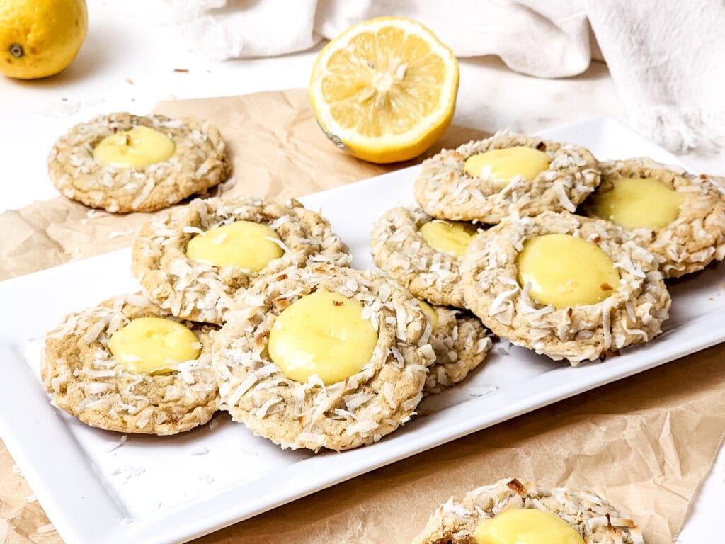Soft Coconut Thumbprint Cookies with Lemon Curd