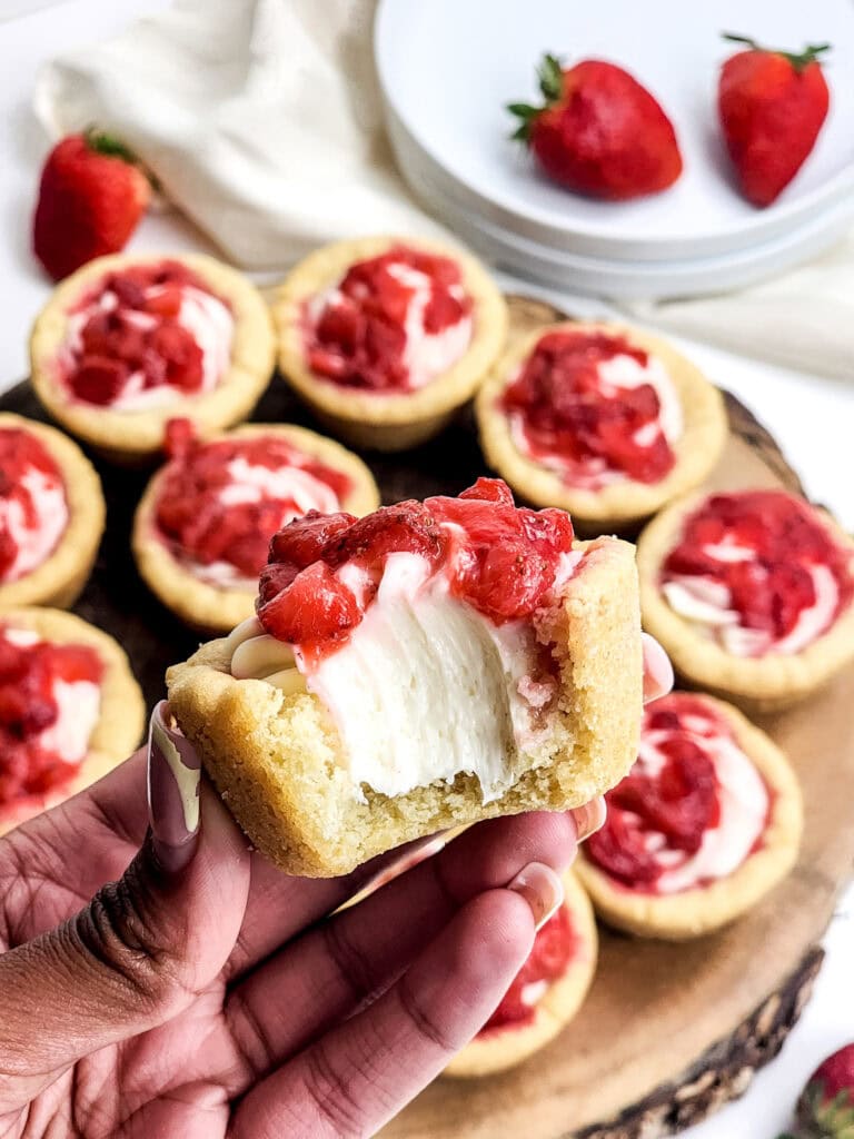 Strawberry Cheesecake Stuffed Cookies Cups Process Photo