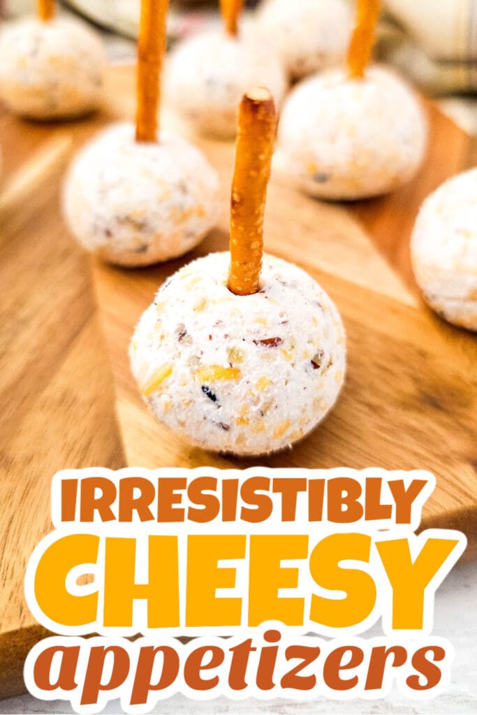 Cheesy Appetizer-Cheeseball Bites on Pretzel Sticks