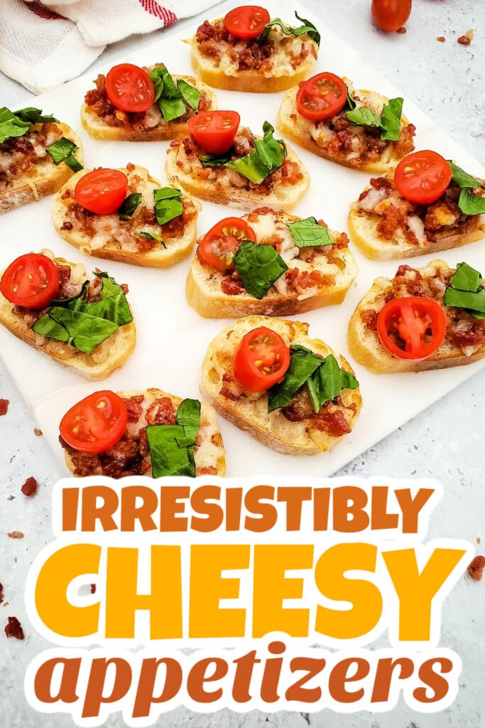 Cheesy Appetizer-Cheesy Bacon-Topped BLT Crostini