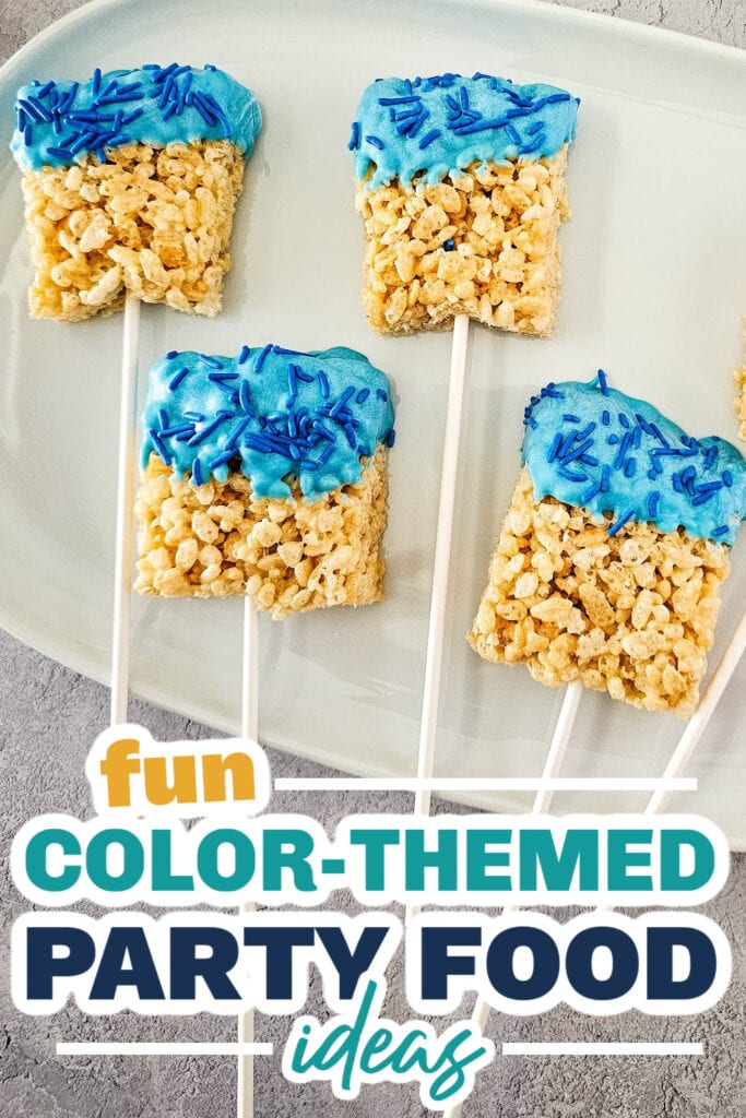 Color Party Food Ideas-Blue Candy Coated Krispies Pops