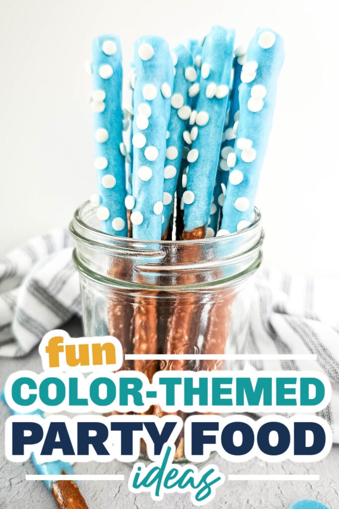 Color Party Food Ideas-Blue Candy Coated Pretzel Rods