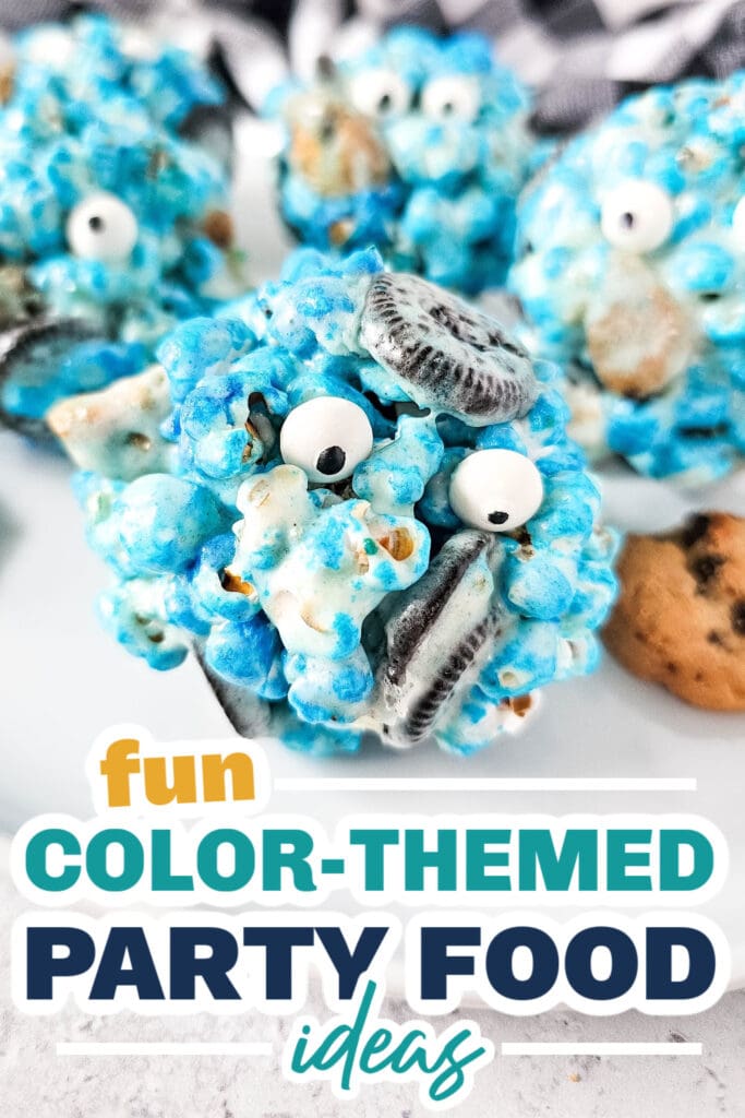 Color Party Food Ideas-Cookie Monster Popcorn Balls
