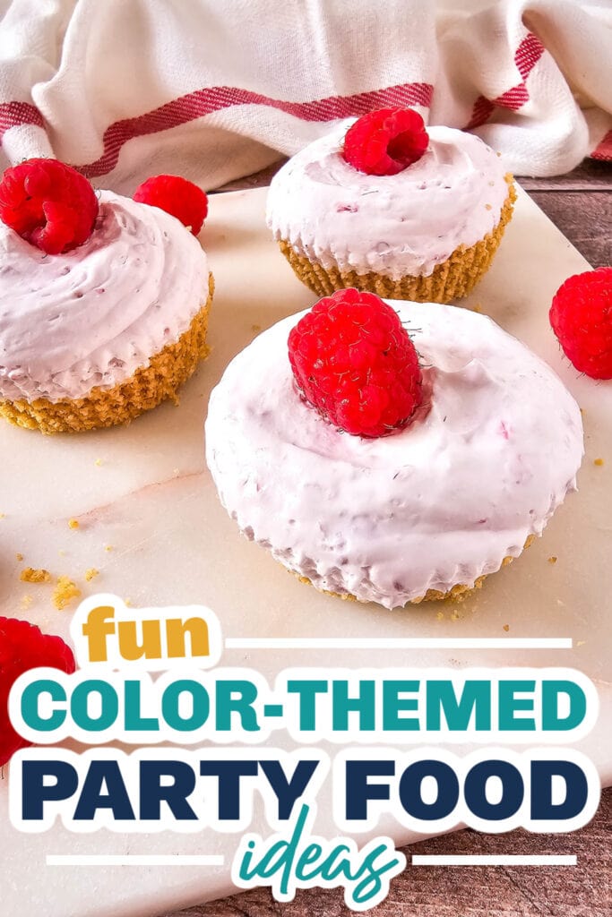 Color Party Food Ideas-Mini No-Bake Raspberry Cheesecakes