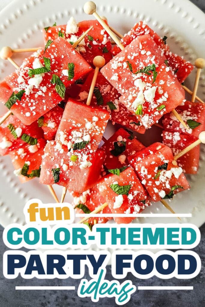 Color Party Food Ideas-Refreshing Watermelon Feta Skewers