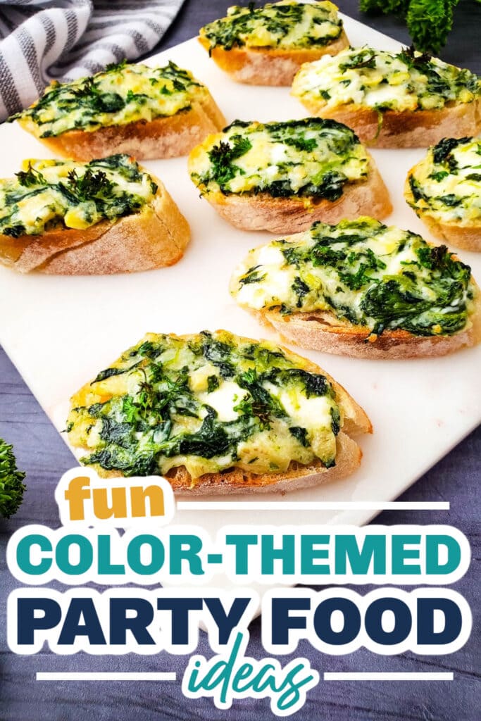 Color Party Food Ideas-Spinach Artichoke Crostini