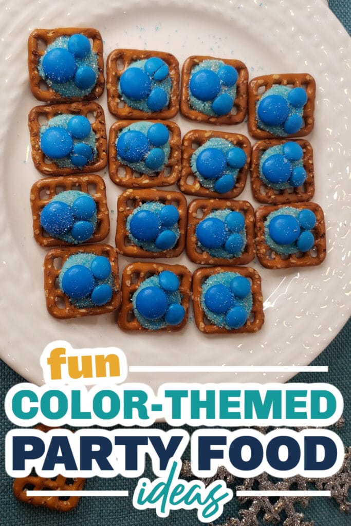 Color Party Food Ideas-Winter Wonderland M&M Pretzel Bites