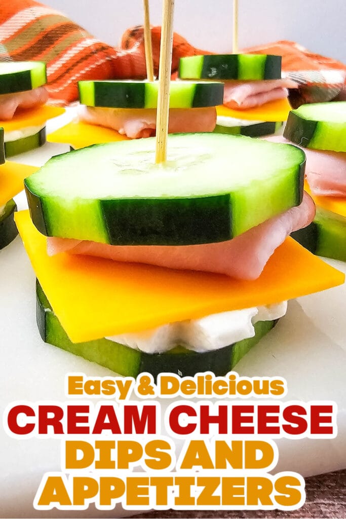 Cream Cheese Dips and Appetizers-Ham & Cheese Cucumber Sandwich Bites
