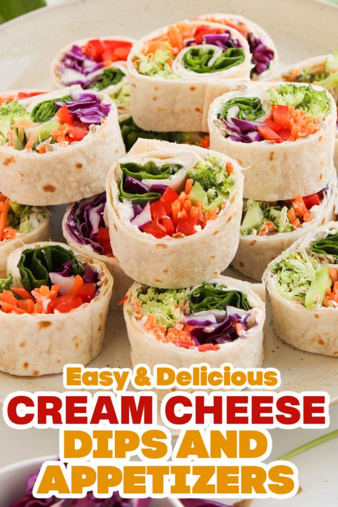 Cream Cheese Dips and Appetizers-Rainbow Veggie Pinwheels