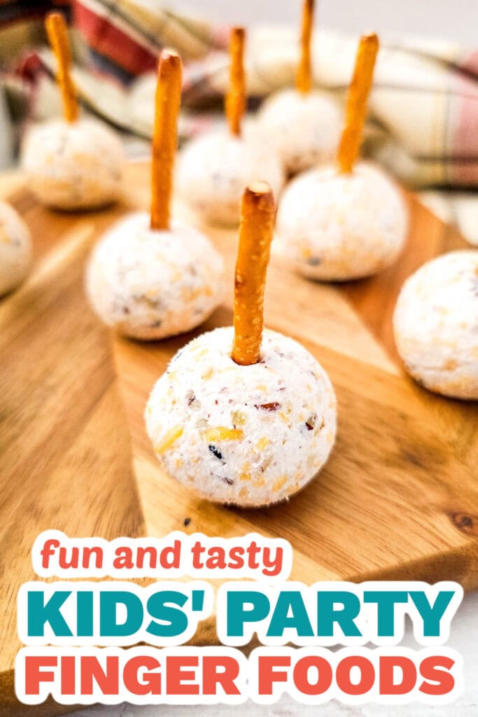 Kids’ Party Finger Foods-Cheeseball Bites on Pretzel Sticks