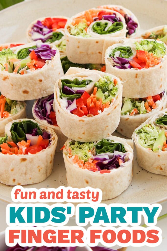 Kids’ Party Finger Foods-Rainbow Veggie Pinwheels