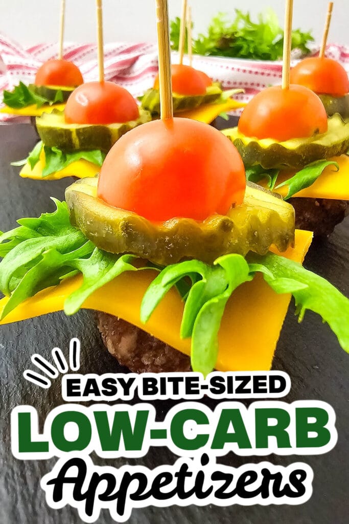 Low-Carb Appetizers-Mini Cheeseburger Bites on Toothpicks