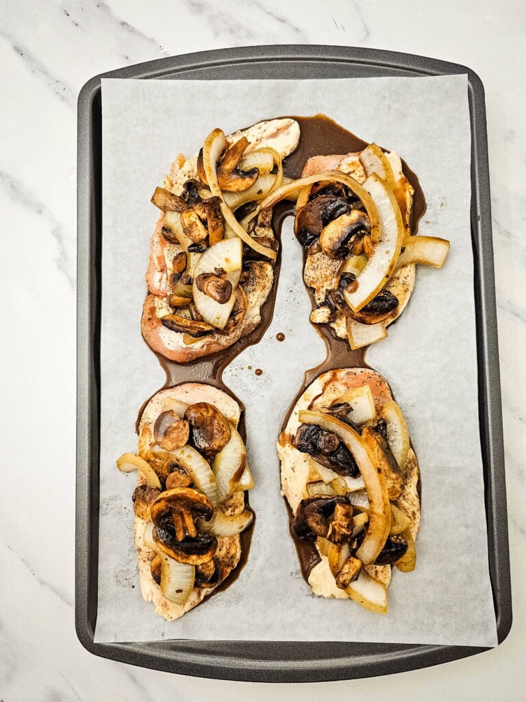 Sheet Pan Bourbon Smothered Chicken Process Photo