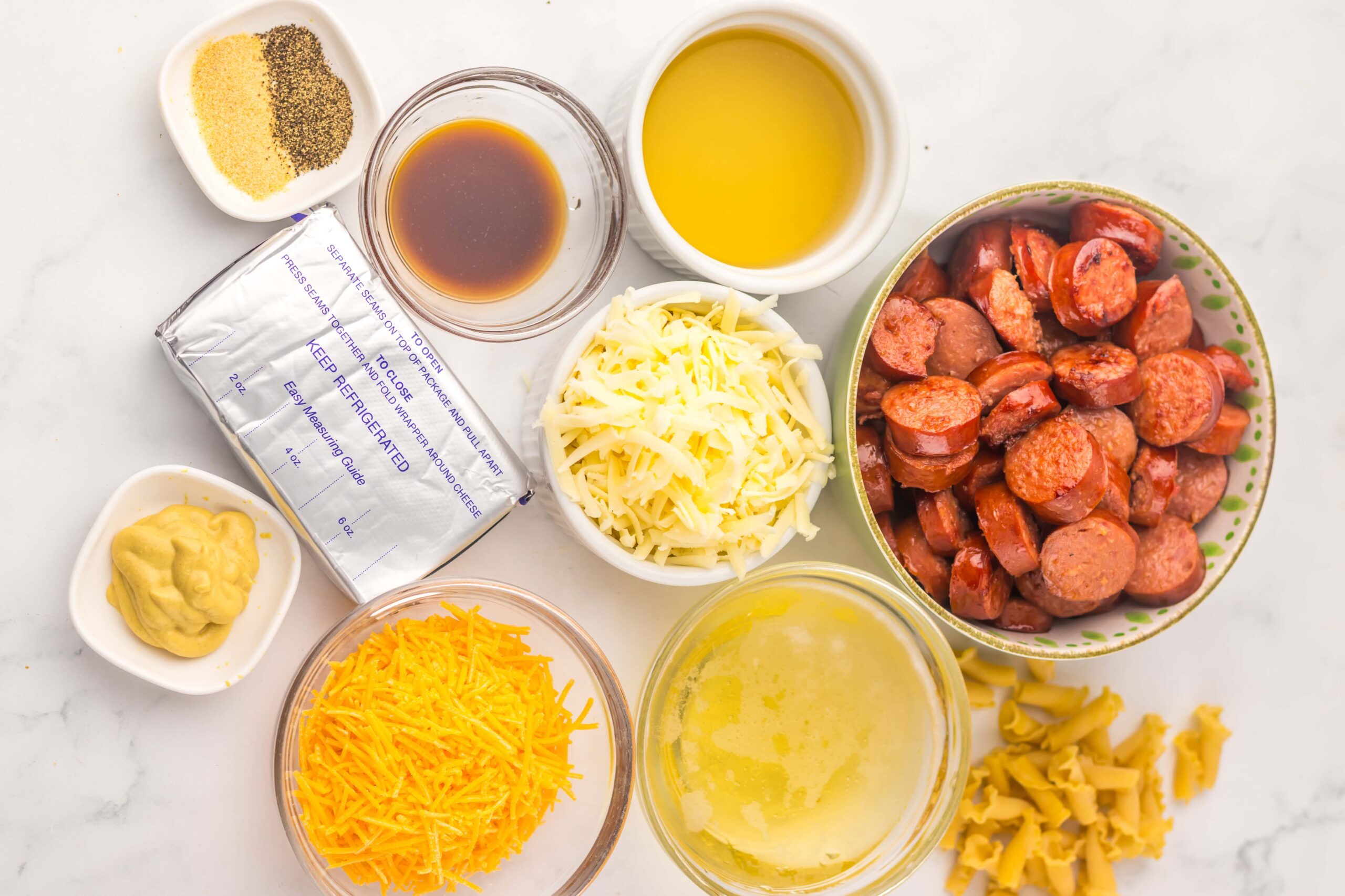 Slow Cooker Beer Cheese Sausage Pasta Process ingredients