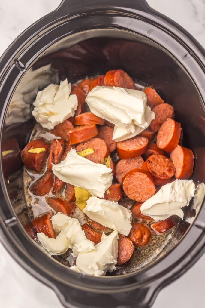 Slow Cooker Beer Cheese Sausage Pasta Process Photo