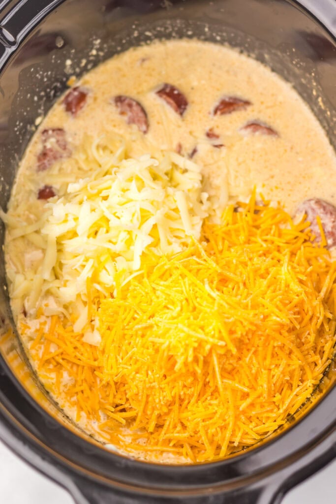 Slow Cooker Beer Cheese Sausage Pasta Process Photo