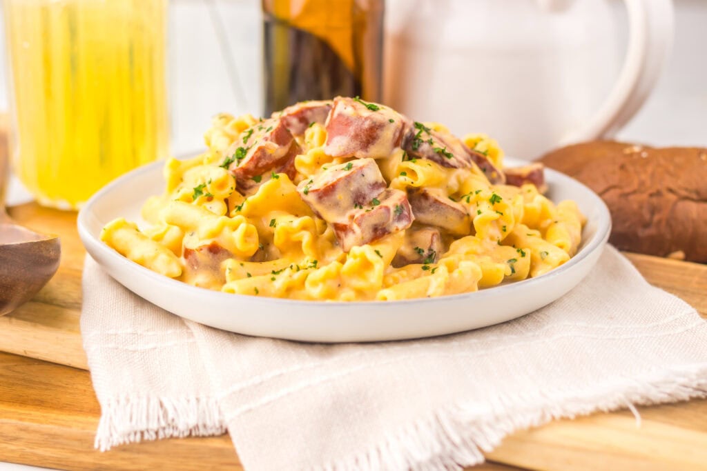 Slow Cooker Beer Cheese Sausage Pasta