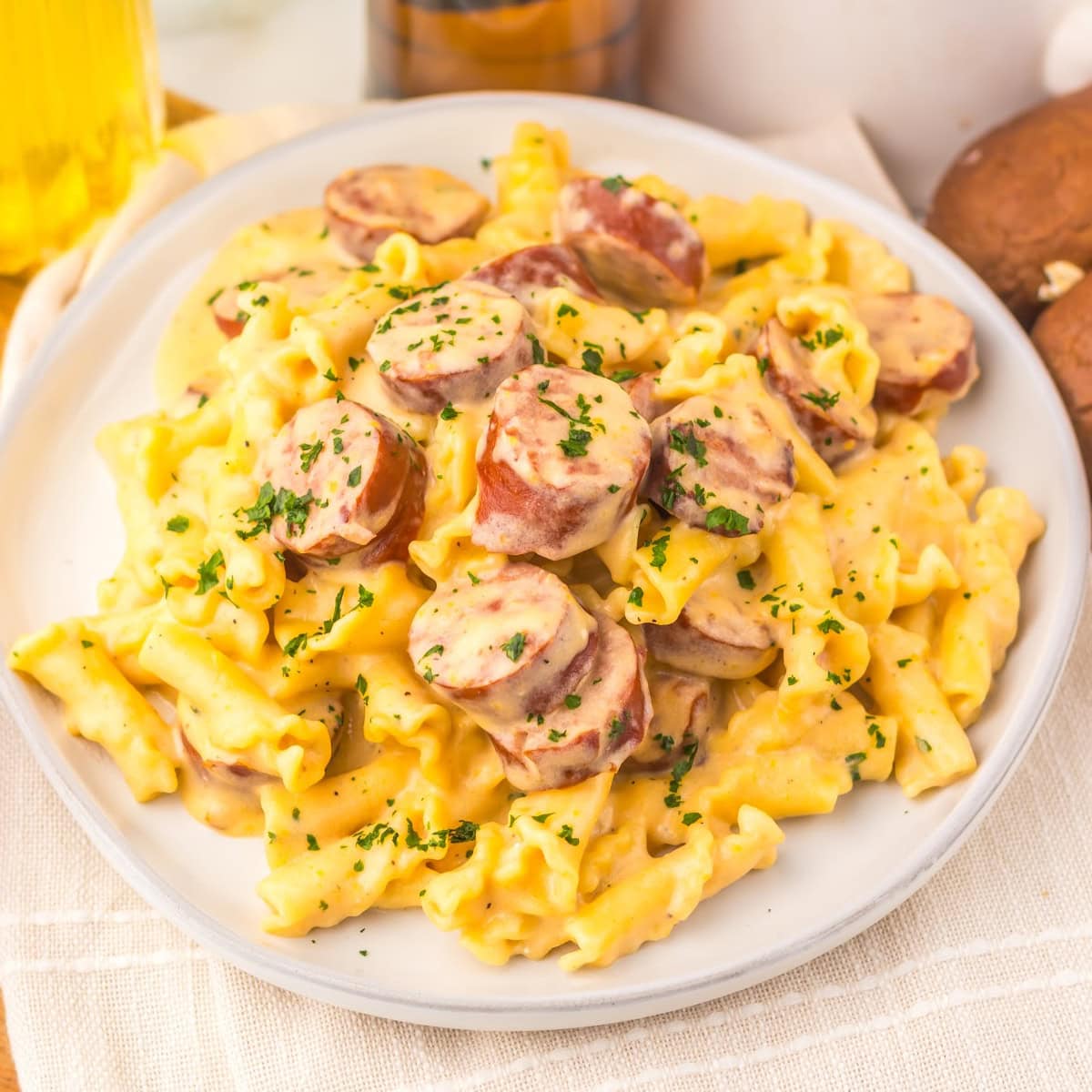 Slow Cooker Beer Cheese Sausage Pasta featured image copy