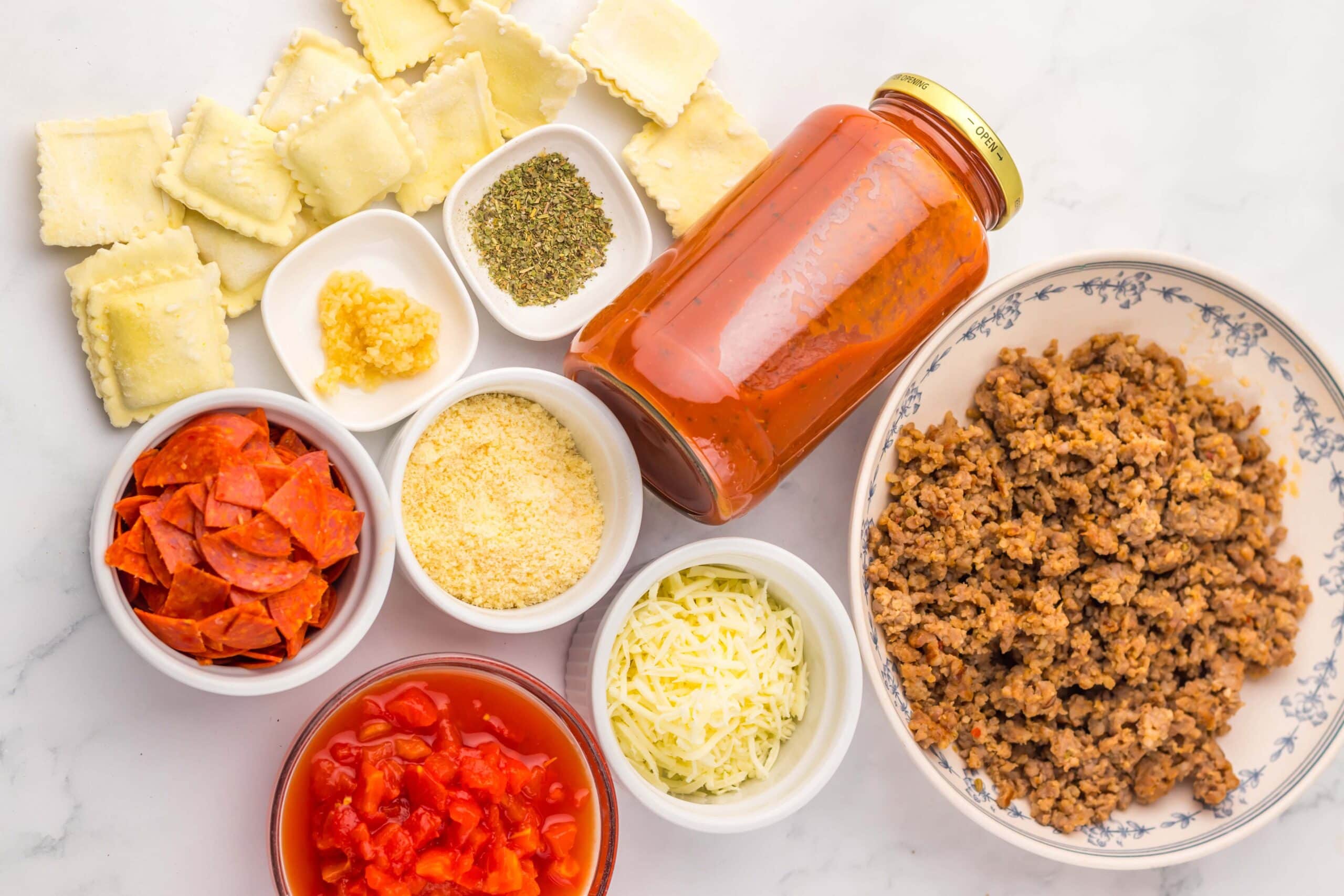 Slow Cooker Pizza Ravioli Process Ingredients