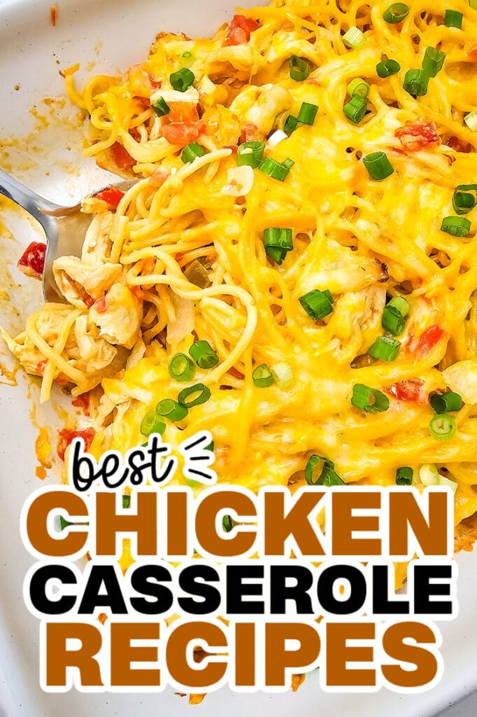 chicken casserole recipes - Cheesy Rotel Chicken Spaghetti Casserole