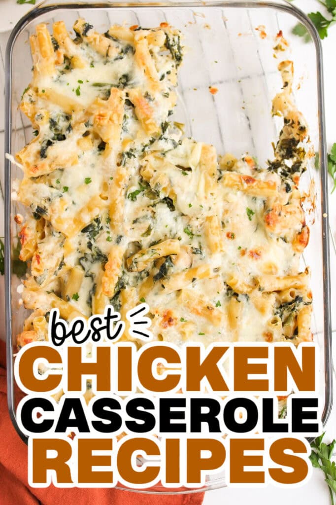 chicken casserole recipes - Creamy Spinach Artichoke Chicken Pasta Casserole