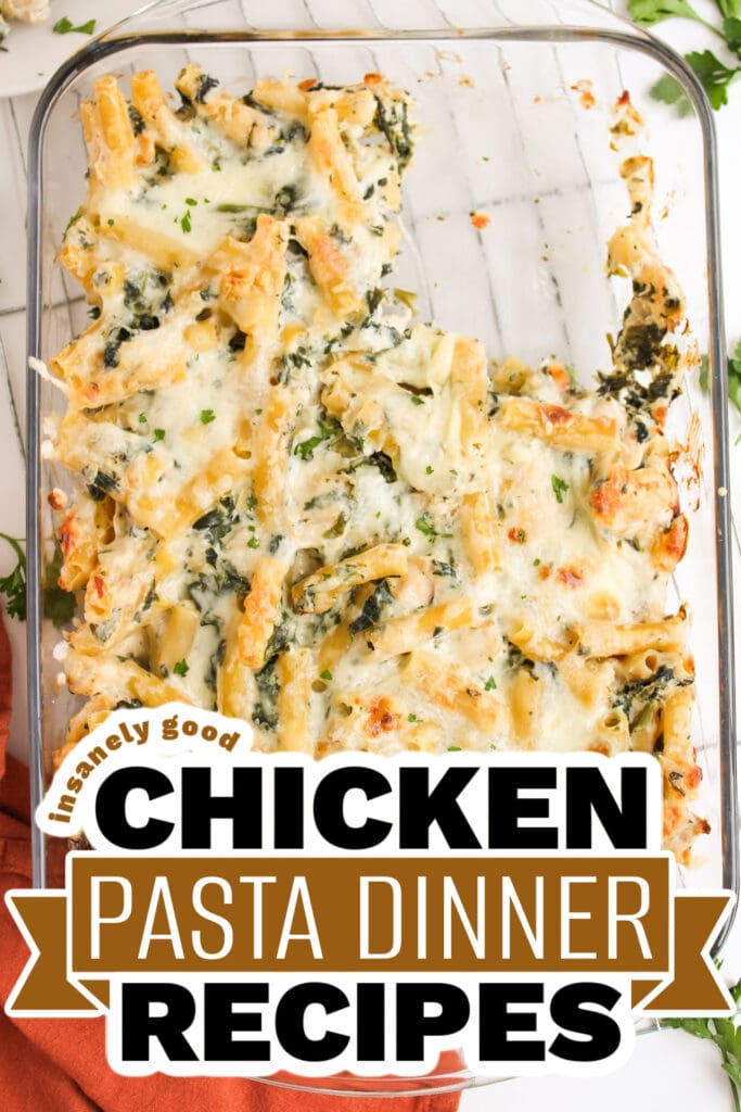 chicken pasta dinner - Creamy Spinach Artichoke Chicken Pasta Casserole