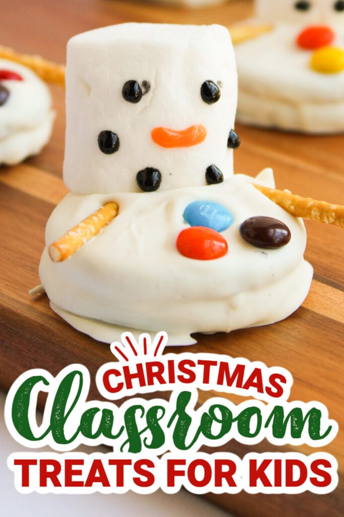 christmas classroom treats - Melted Snowman White Chocolate Covered Oreos