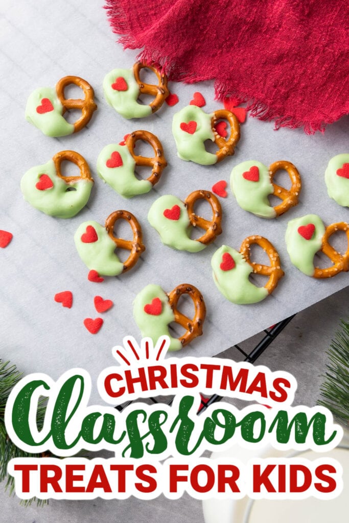 christmas classroom treats - The Grinch Christmas Pretzels